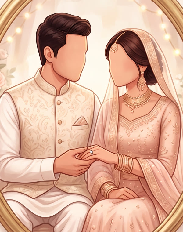 Illustration of the couple at their engagement